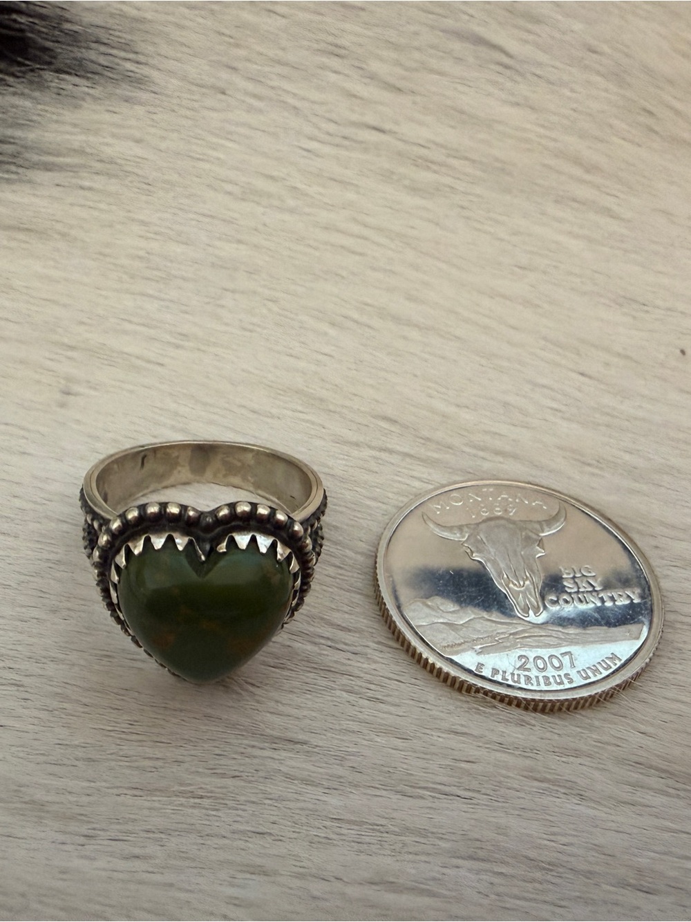 ❤️ Kingman Green Turquoise Heart Sterling Silver Navajo Style Western Ring SZ 7 - Picture 11 of 17